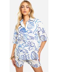 Boohoo - Linen Look Shell Print Relaxed Fit Shirt & Shorts - Lyst