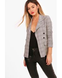 Boohoo Blazer À Carreaux Boutons Manches Petite . - Gris