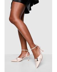 Boohoo - Wide Fit Low Stiletto Buckle Eyelet Detail Ankle Strap Court Shoe - Lyst