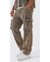 BoohooMAN - Relaxed Acid Wash Cord Cargo Trouser - Lyst