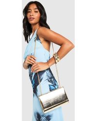 Boohoo - Metallic Structured Hardware Detail Clutch Bag And Chain - Lyst