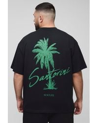 Boohoo - Camiseta Plus Oversize Con Cuello Extendido Y Estampado De Palmeras Y Palmeras De Santorini - Lyst