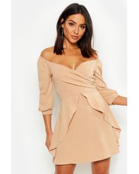 ruffle detail wrap skater dress