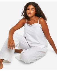 Boohoo - Plus Cotton Poplin Strappy Pinstripe Cami And Trouser Pyjama Set - Lyst