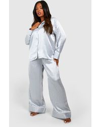 Boohoo - Pijama Plus De Raso Con Estampado De Rayas - Lyst