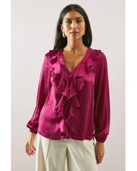 Wallis - Satin Hotfix Ruffle Blouse - Lyst