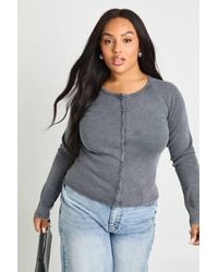 Boohoo - Plus Long Sleeve Button Down Acid Wash Top - Lyst