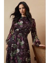 Oasis - Floral Organza Shirred Waist Tie Back Midi Dress - Lyst