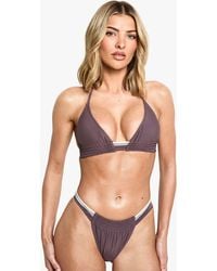 Boohoo - Multicoloured Contrast Strap Ruched Triangle Bikini Top & Tanga Bikini Bottoms Set - Lyst