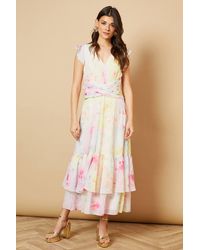 Oasis - Printed Twist Front Detail Tiered Midi Dress - Lyst