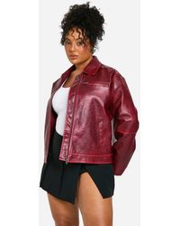 Boohoo - Chaqueta Plus Vintage De Cuero Sintético Con Cremallera - Lyst
