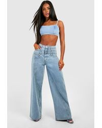 Boohoo - Wide Leg Jeans With Front And Back Waistband Panel - Lyst