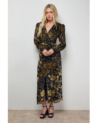 Oasis - Floral Shoulder Pad Long Sleeve Midi Dress - Lyst