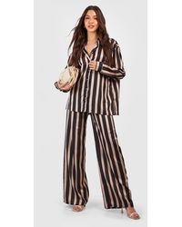 Boohoo - Tonal Stripe Relaxed Fit Wide Leg Trousers - Lyst