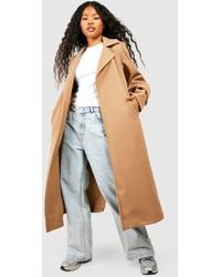 Boohoo - Petite Belted Wool Look Trench - Lyst