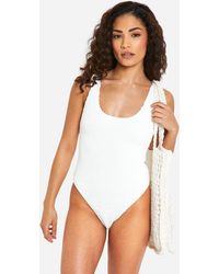Boohoo - Petite Premium Crinkle Scoop Neck Swimsuit - Lyst