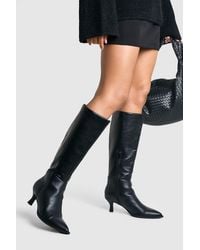 Boohoo - Pointed Toe Low Heel Slim Knee High Boots - Lyst