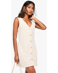 Boohoo - Button V Neck Shift Dress - Lyst