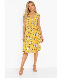 Boohoo Floral Print Wrap Dress - Yellow