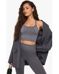 Boohoo - Basics Seamless Rib Longline Light Support Sports Bra - Lyst