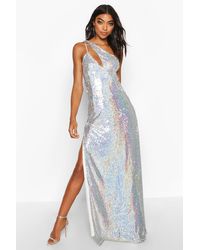 Boohoo Womens Tall Paillettenbesetztes Maxikleid mit Cut-Out und Beinschlitz - Mettallic
