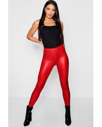 Boohoo Womens Matte Leather Look Stretch Leggings - Red