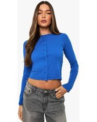 Boohoo - Rib Button Through Long Sleeve Top - Lyst
