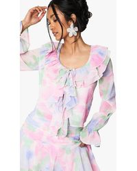 Boohoo - Blusa De Chifón Con Volante Y Estampado De Flores - Lyst