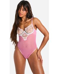 Boohoo - Strawberry Embroidered Detail One Piece - Lyst
