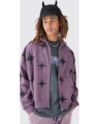 BoohooMAN - Oversized Boxy Gothic All Over Print Zip Thru Hoodie - Lyst