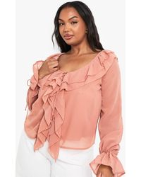 Boohoo - Plus Chiffon Ruffle Tie Detail Blouse - Lyst