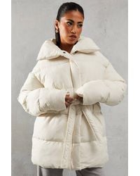 MissPap - Tie Waist Midi Puffer Coat - Lyst