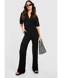 Boohoo - Tall Knitted Shirt And Wide Leg Trouser Co-ord - Lyst
