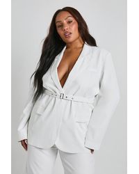 Boohoo - Plus Tailored Tie Belt Wrap Blazer - Lyst