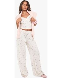 Boohoo - Ditsy Waffle Drawstring Wide Leg Trouser - Lyst