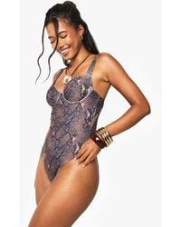 Boohoo - Swimwear Essentials Snake Print Underwired Swimsuit - Lyst
