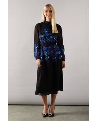 Wallis - Petite Placement Print Floral Belted Midi Dress - Lyst