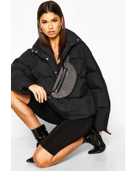Boohoo Womens Puffer Jacke mit Trichterkragen und Taschen - Schwarz