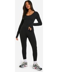 Boohoo - Basic Long Sleeve Scoop Neck Unitard - Lyst