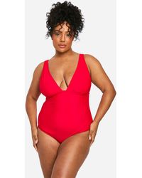 Boohoo - Plus Tummy Control Plunge Swimsuit - Lyst
