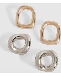 Boohoo - Abstract Mixed Metal Earrings 2 Pack - Lyst