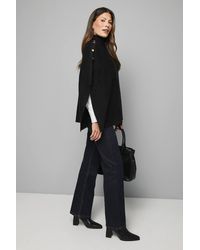 Wallis - Button Detail High Neck Knitted Poncho Sweater - Lyst