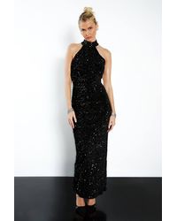 Boohoo - Velvet Sequin Halterneck Slip Maxi Dress - Lyst