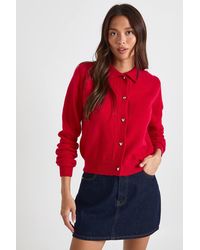 Boohoo - Heart Button Collared Knitted Cardigan - Lyst