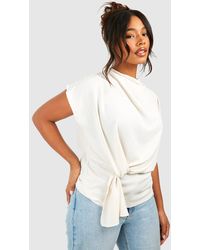 Boohoo - Plus Knot Cowl Neck Blouse - Lyst