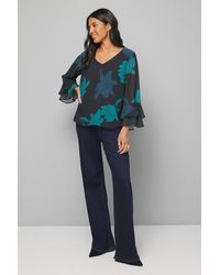 Wallis - Floral Flute Sleeve Top - Lyst
