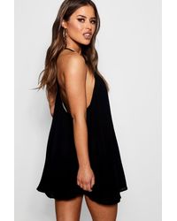 Boohoo Womens Strand Cover-Up Mit Trägern Und Kordel Aus Mulltuch - Schwarz