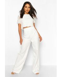 Boohoo Woven Lace Top And Trousers Two-piece Set - White