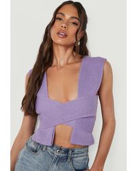 Boohoo Crossover Knitted Top - Purple