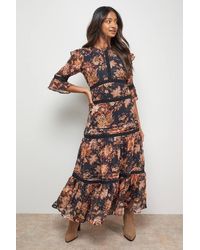 Oasis - Chiffon Lace Insert Midi Dress - Lyst